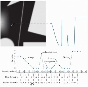 Demonstration of how first and second derivatives respond to edges, ramps, and step transitions