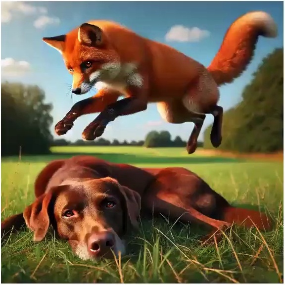 Spatial scene with fox and dog
