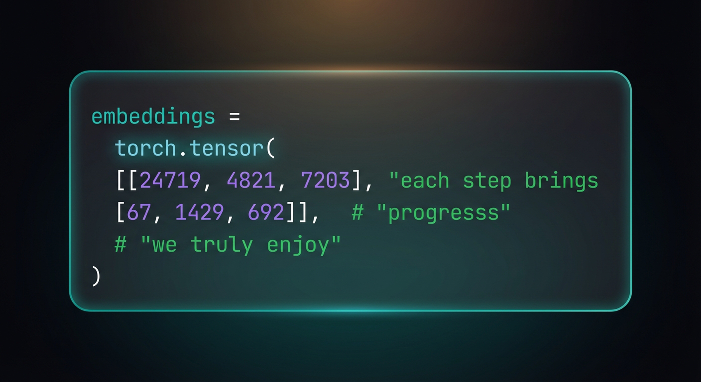 Embedding tensor with two example sequences