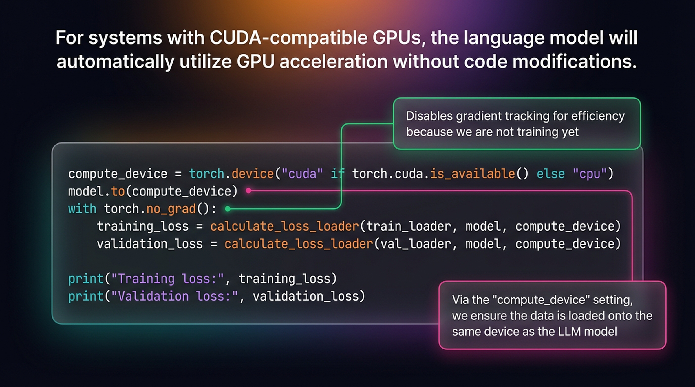 GPU device selection and initial loss computation