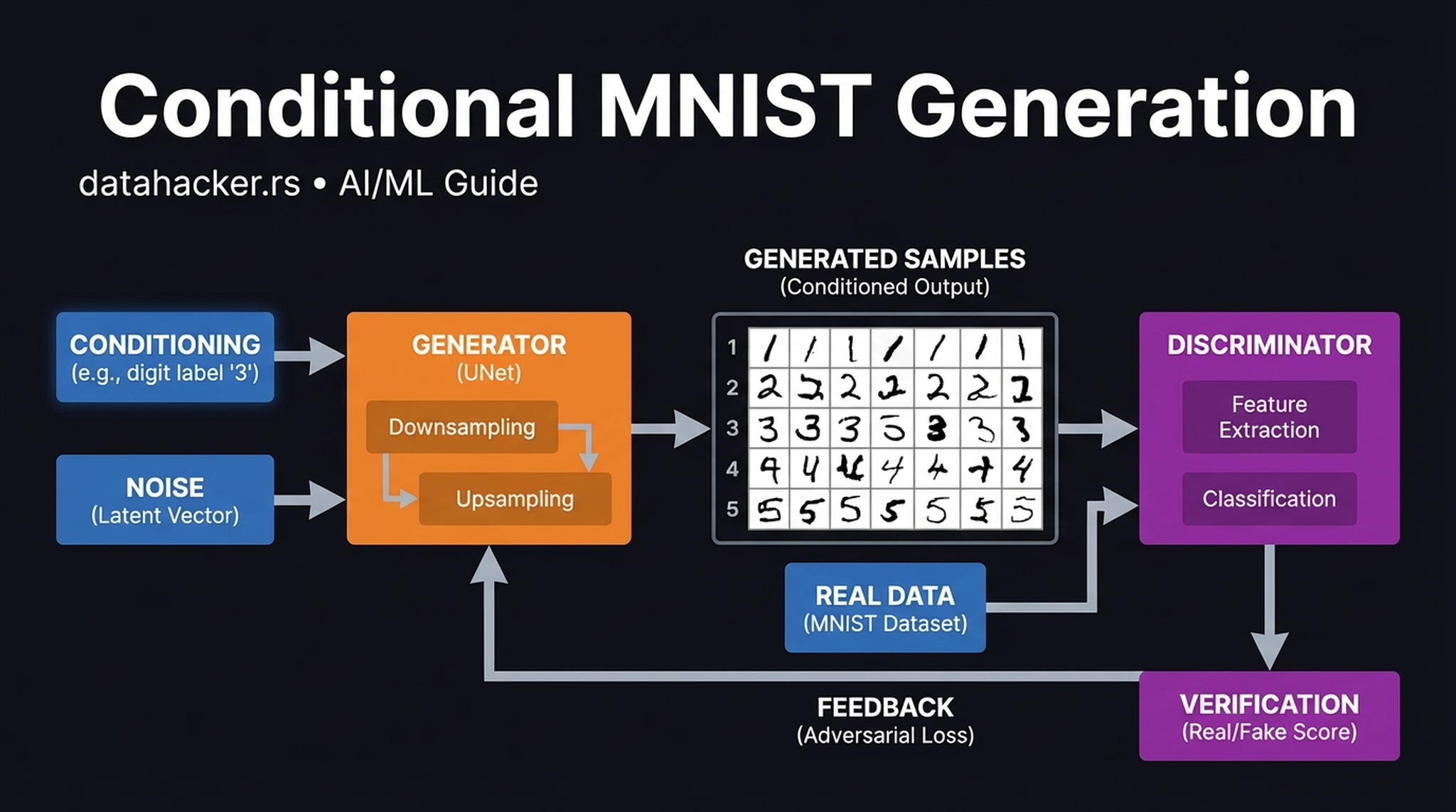 Conditional MNIST generation grid — 5 rows of digits with intra-class variety