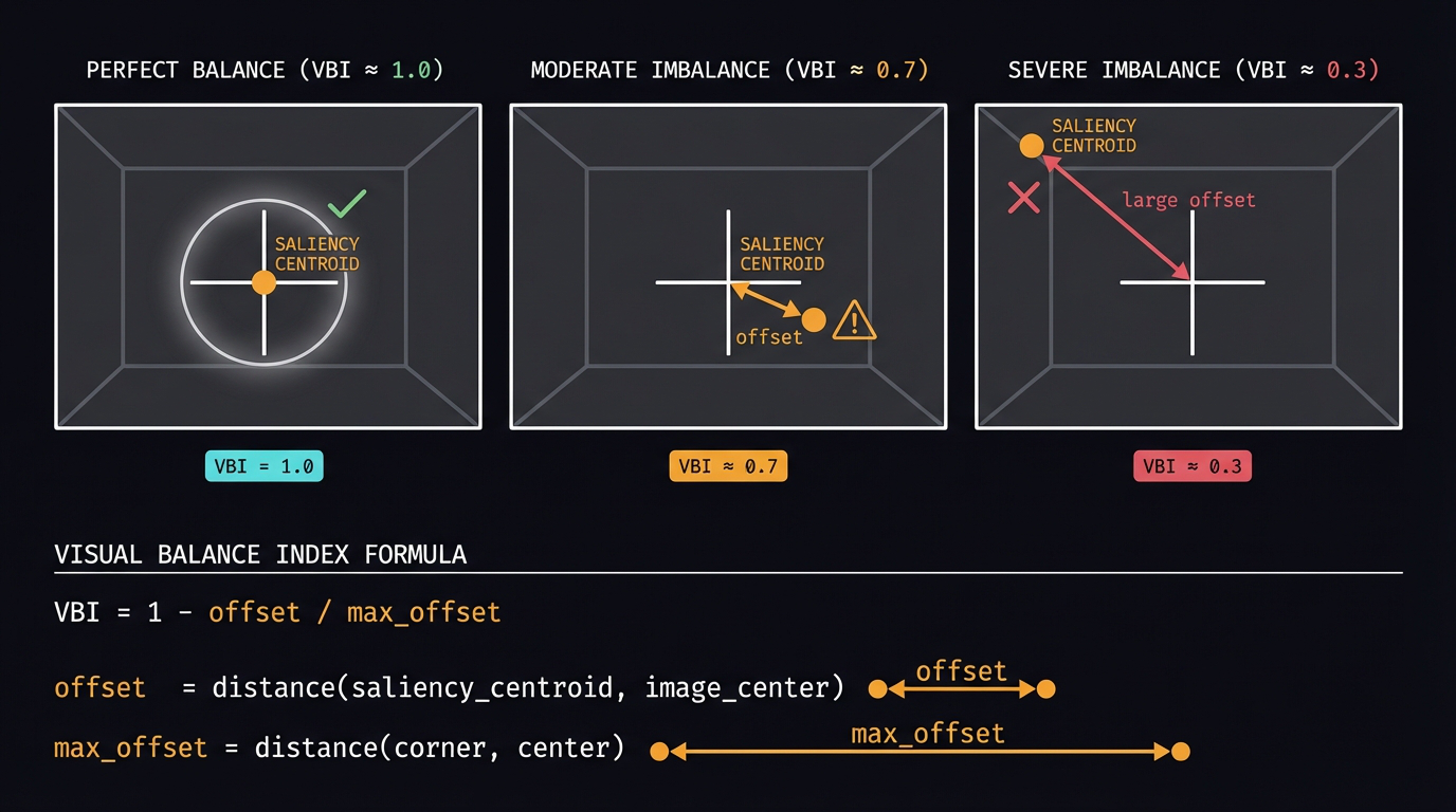 Visual Balance Index — centroid offset geometry
