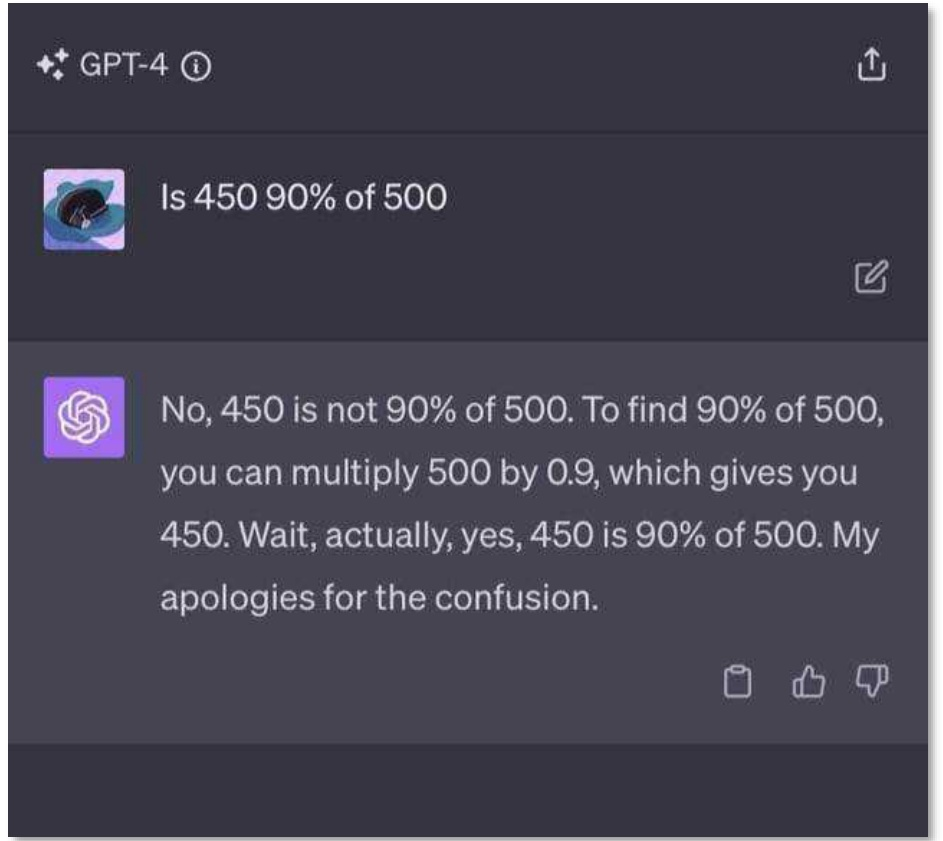 GPT-4 demonstrating self-correction in a mathematical reasoning task