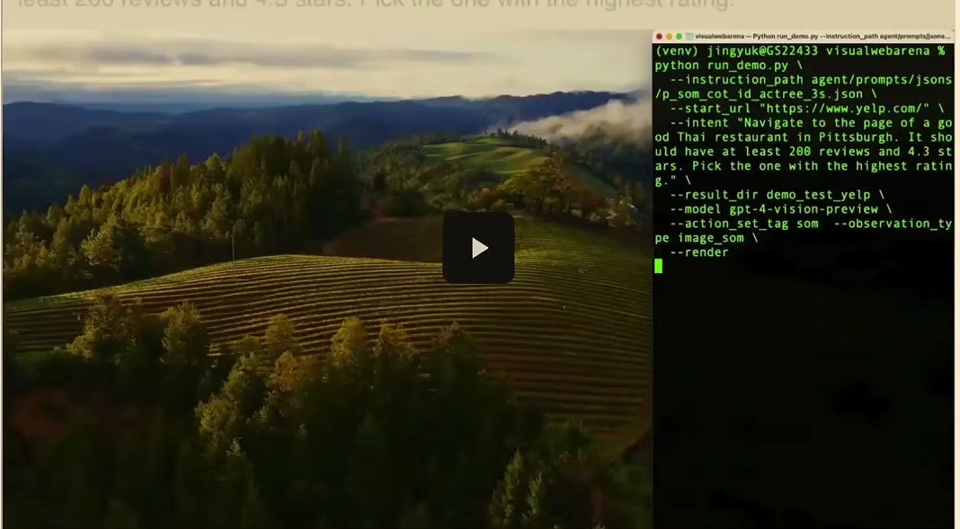 Multimodal GUI agent executing a web navigation task on Yelp with GPT-4V.