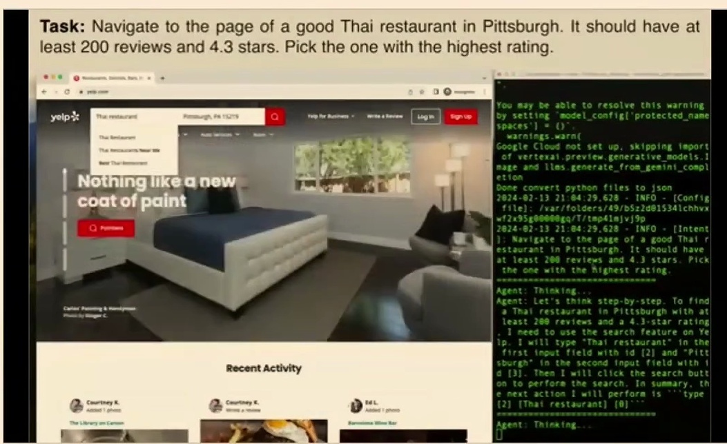 Multimodal GUI agent demonstrating automated task execution on Yelp from natural language instructions.