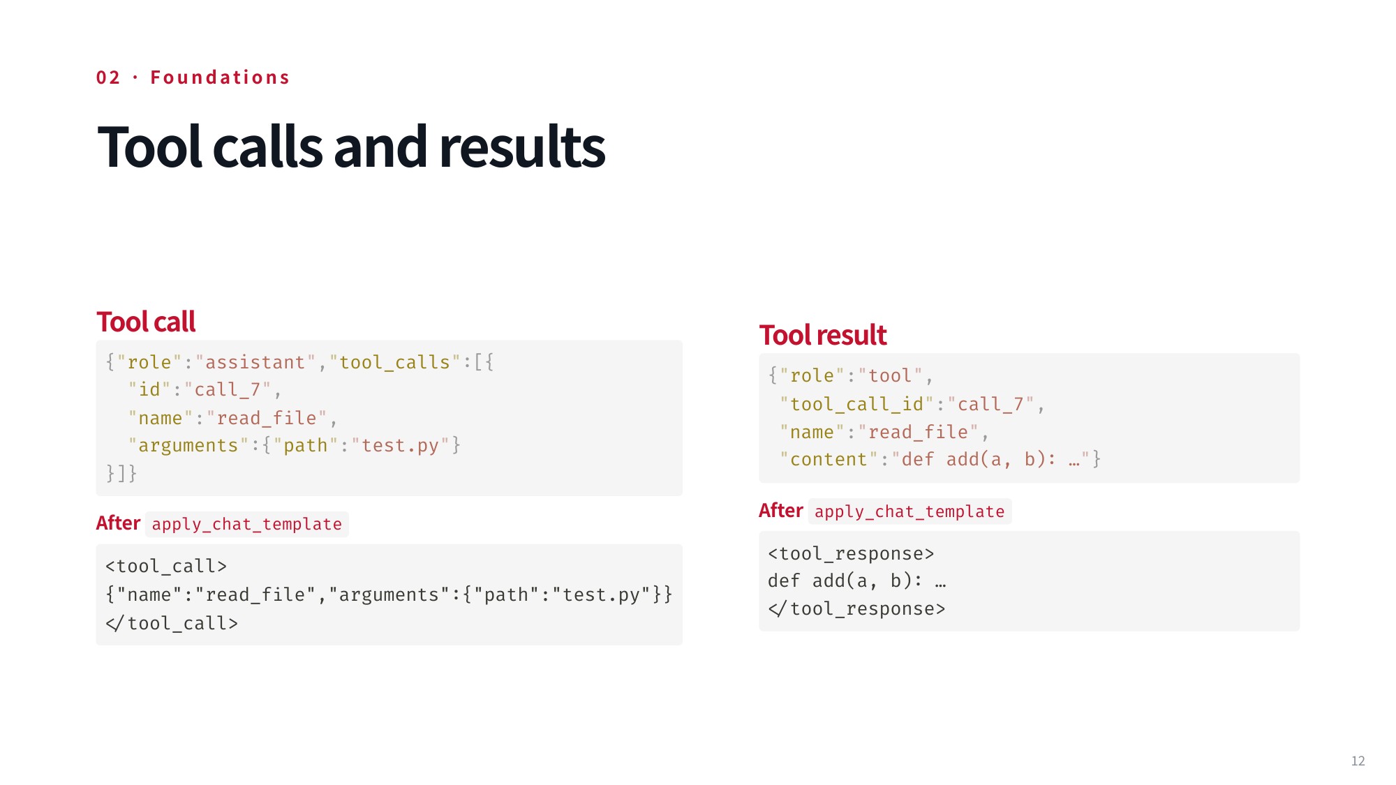 Lecture slide 12: Tool calls and results